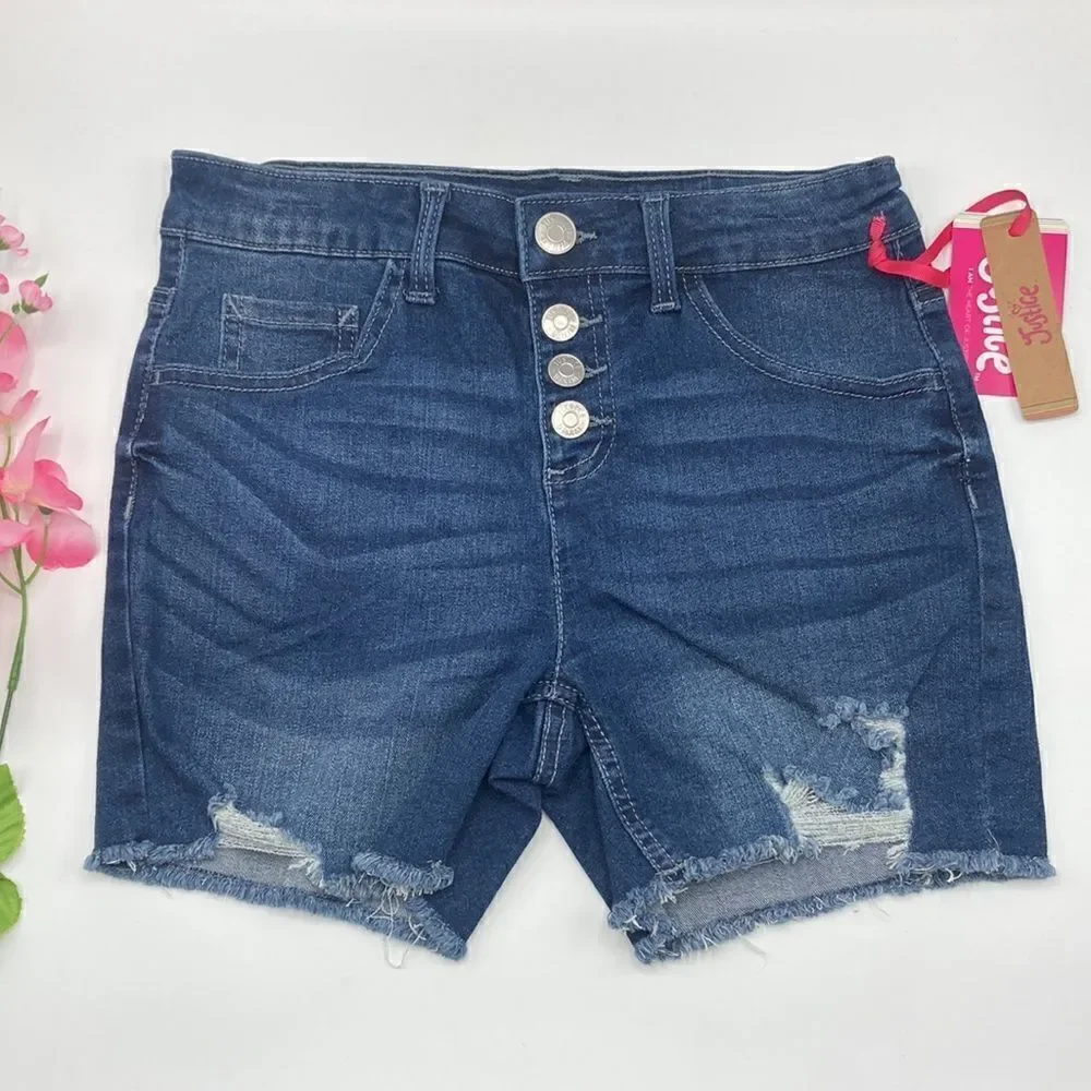 Justice Girl's Highrise Denim Distressed Midi Shorts 2-Pack Size 14